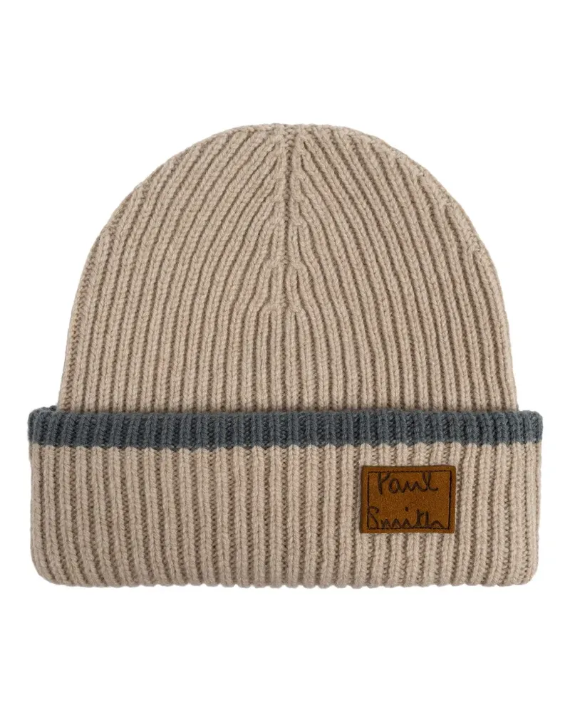 Paul Smith Gerippte Beanie mit Logo-Patch - Nude Nude