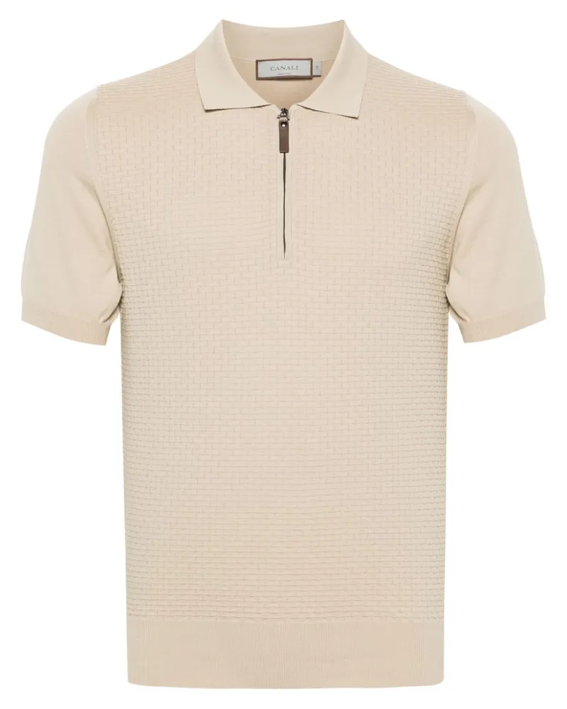 Canali Poloshirt mit Reißverschluss - Nude Nude