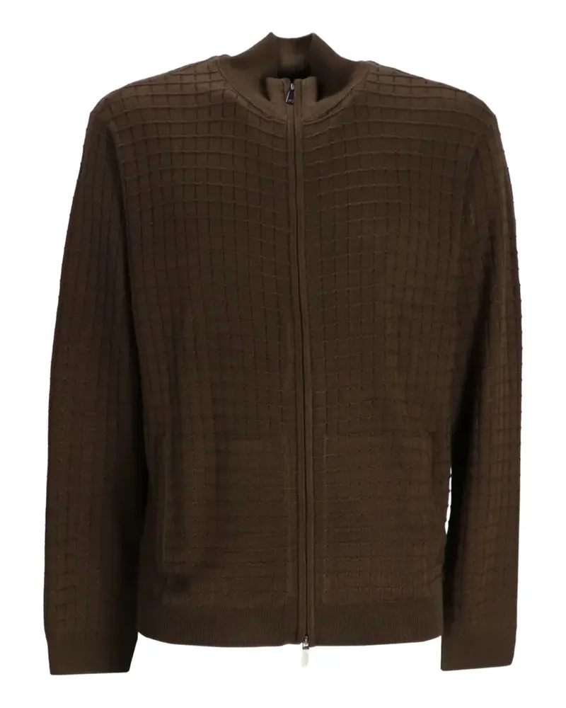 Emporio Armani Reißverschluss-Cardigan mit Gittermuster - Braun Braun