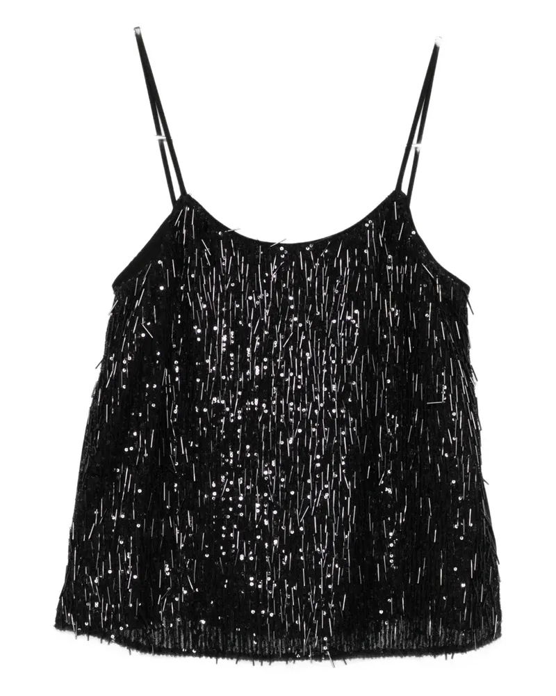 Twin-Set Paillettenoberteil mit Fransen - Schwarz Schwarz