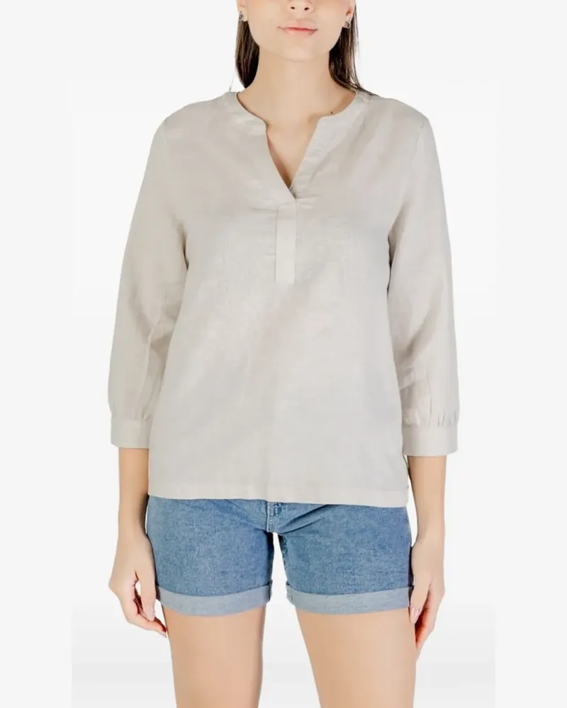 Street One V-neck linen blouse - Nude Nude