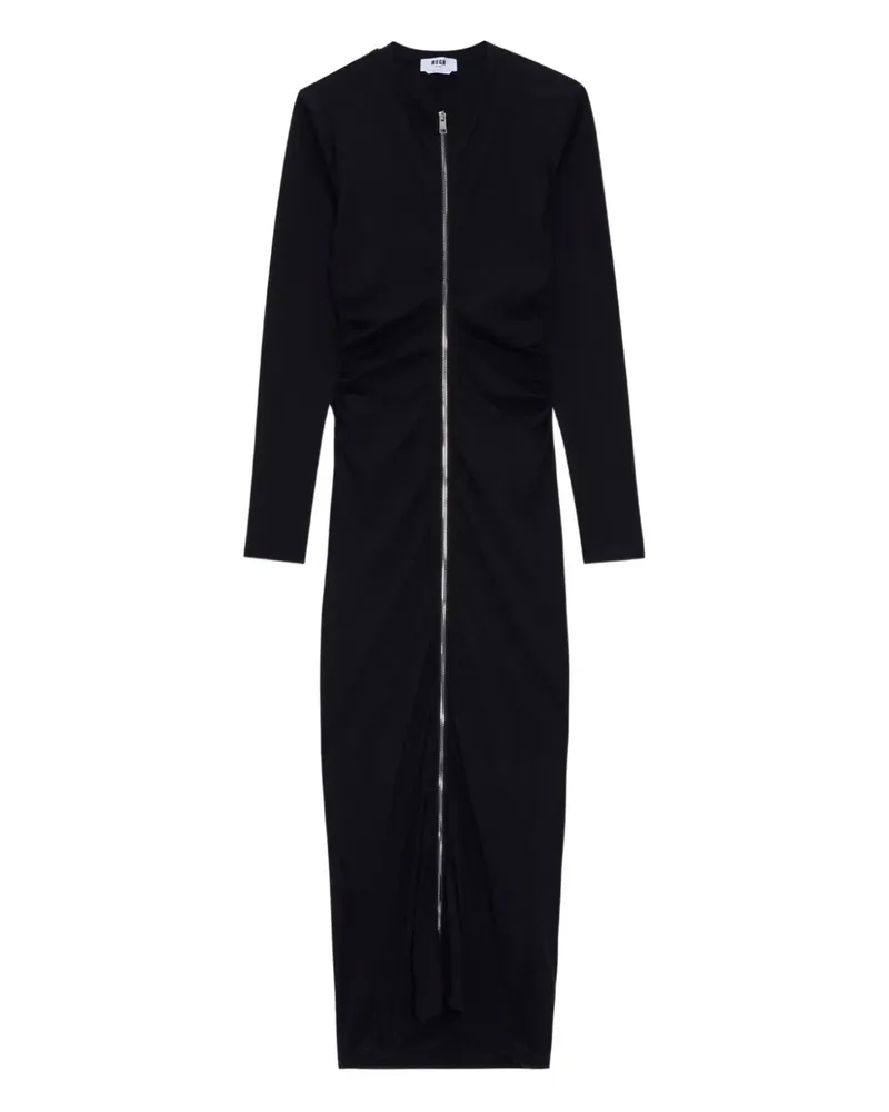 MSGM Gerafftes Maxikleid mit Reißverschluss - Schwarz Schwarz