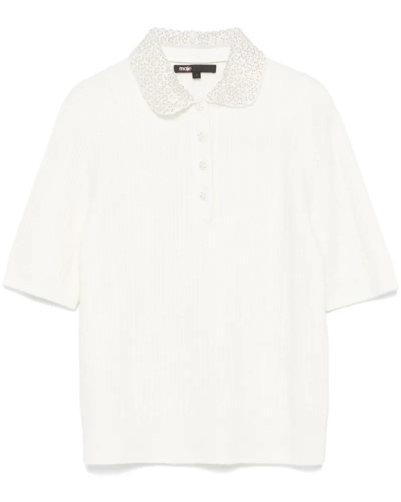 Maje Gestricktes Poloshirt mit verziertem Kragen - Weiß Weiß
