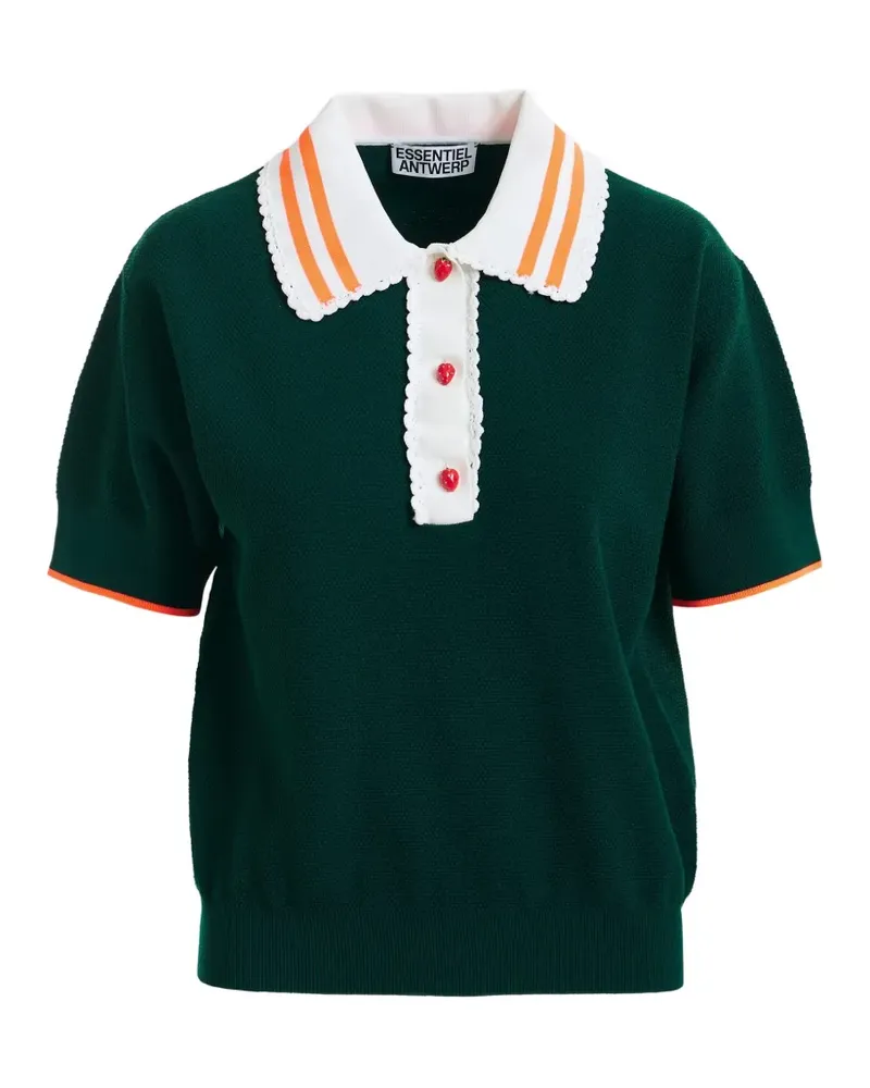 Essentiel Erdbeer-Poloshirt mit Spitzenbesatz - Grün Grün