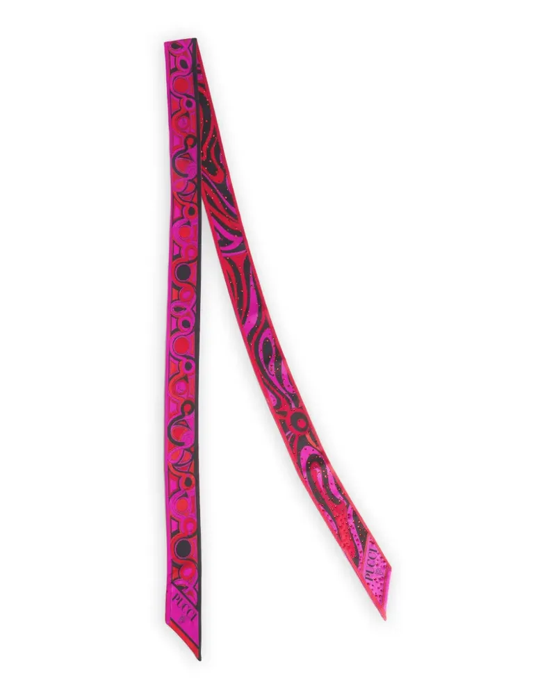 Emilio Pucci Schal aus Seidentwill mit Print-Mix und Strasssteinen - Rosa Rosa