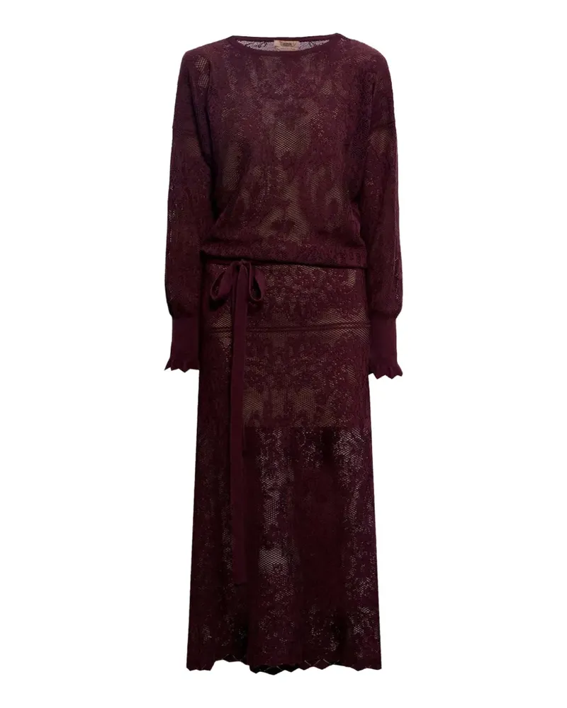 Twin-Set lace-knit drawstring-waist midi dress - Violett Violett