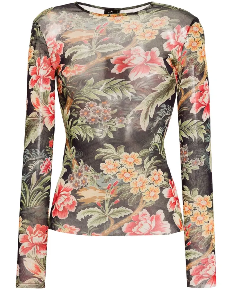Etro Spitzentop mit Blumenmuster - Schwarz Schwarz