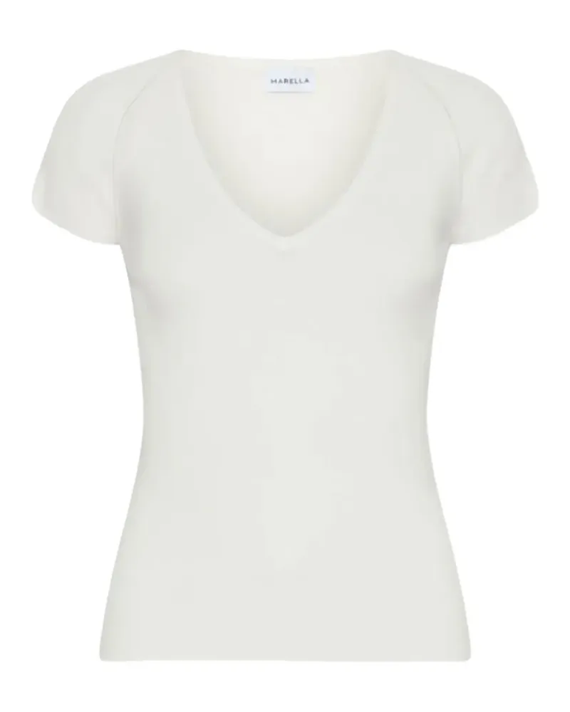 MARELLA ribbed-knit V-neck T-shirt - Weiß Weiß