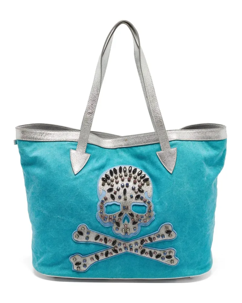 Philipp Plein Tote Bag mit Totenkopf-Patch und Kristallen - Blau Blau