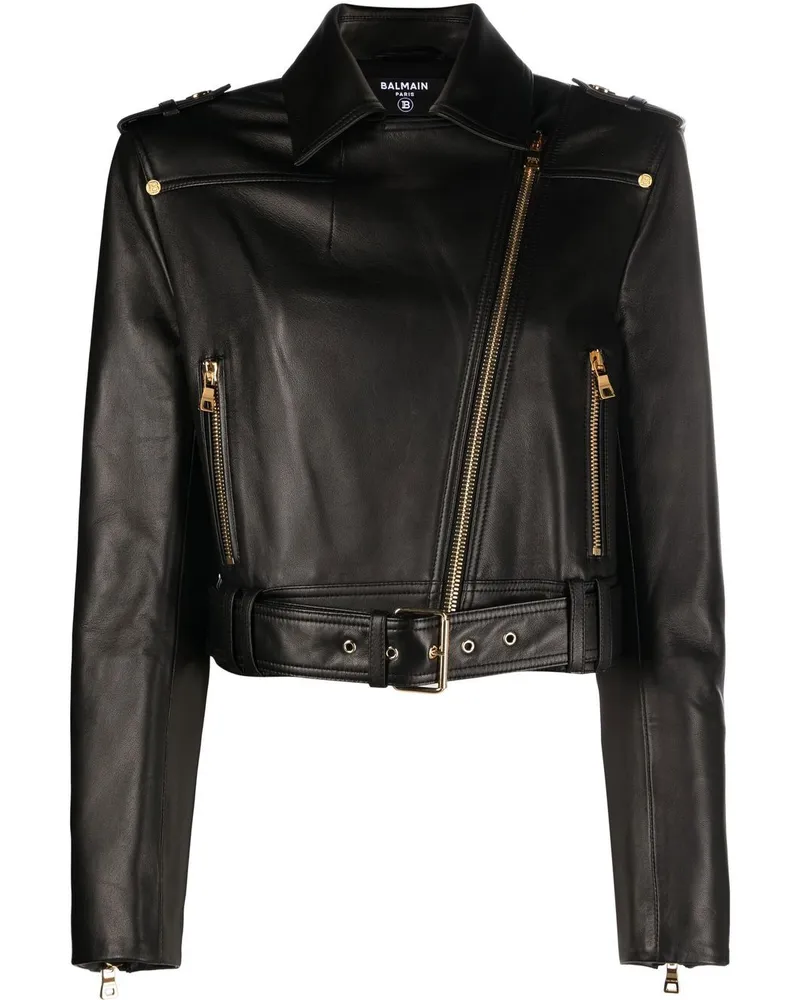 Balmain Lederjacke im Biker-Look - Schwarz Schwarz