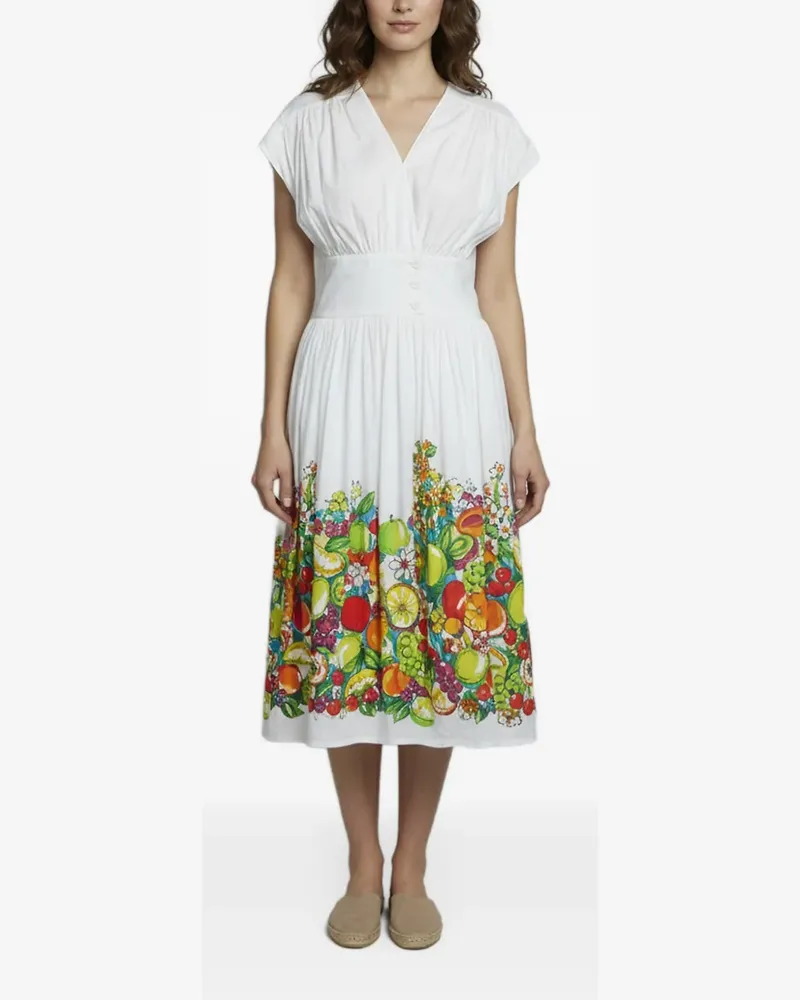 Moschino fruit-print V-neck midi dress - Weiß Weiß
