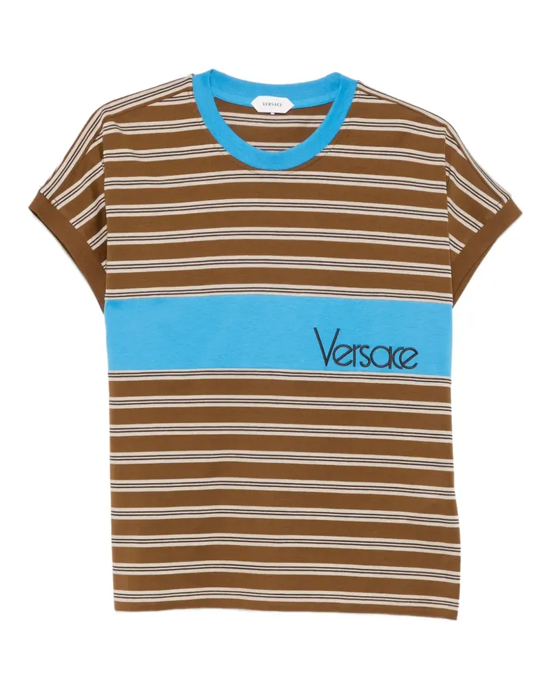 Versace logo-embroidered striped T-shirt - Braun Braun