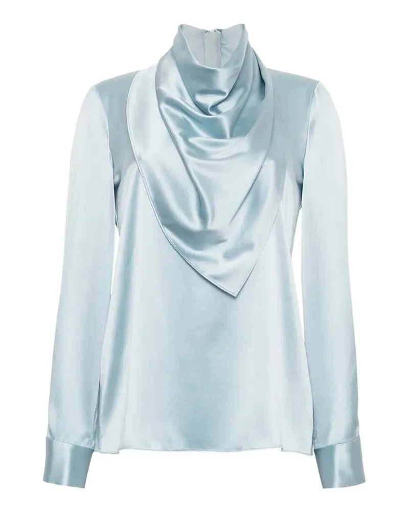 Adam Lippes drape-neck silk-charmeuse blouse - Blau Blau