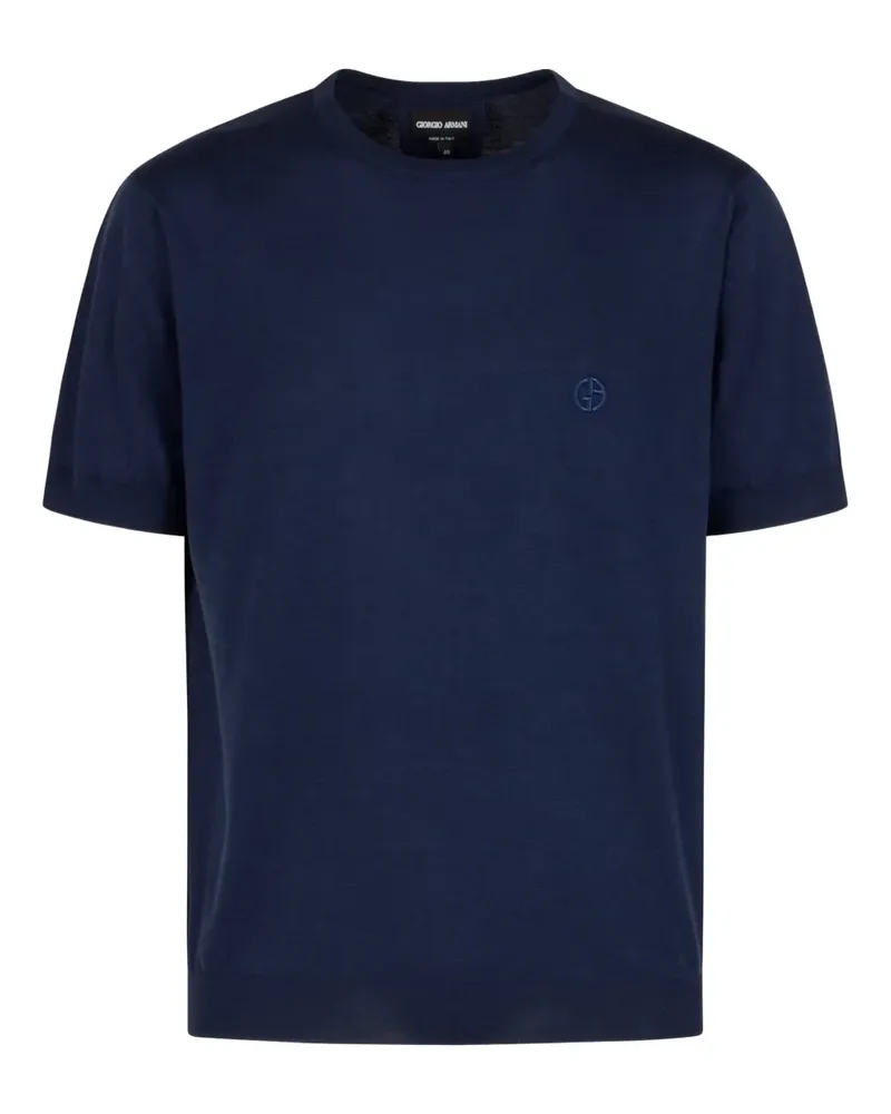 Giorgio Armani Kurzärmeliger Pullover mit Logo-Stickerei - Blau Blau