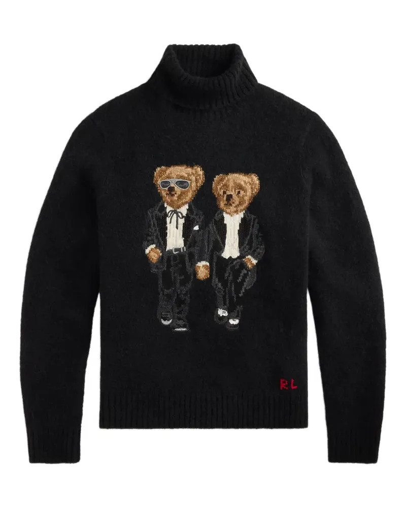 Ralph Lauren Rollkragenpullover mit Bärenstickerei - Schwarz Schwarz