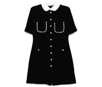 Kurzärmeliges Etuikleid mit Bubikragen - Schwarz