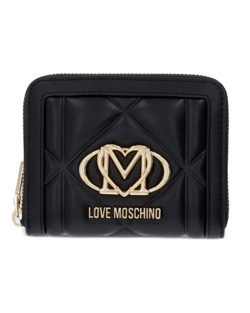 Moschino Gestepptes Portemonnaie mit Logo-Schild - Schwarz Schwarz