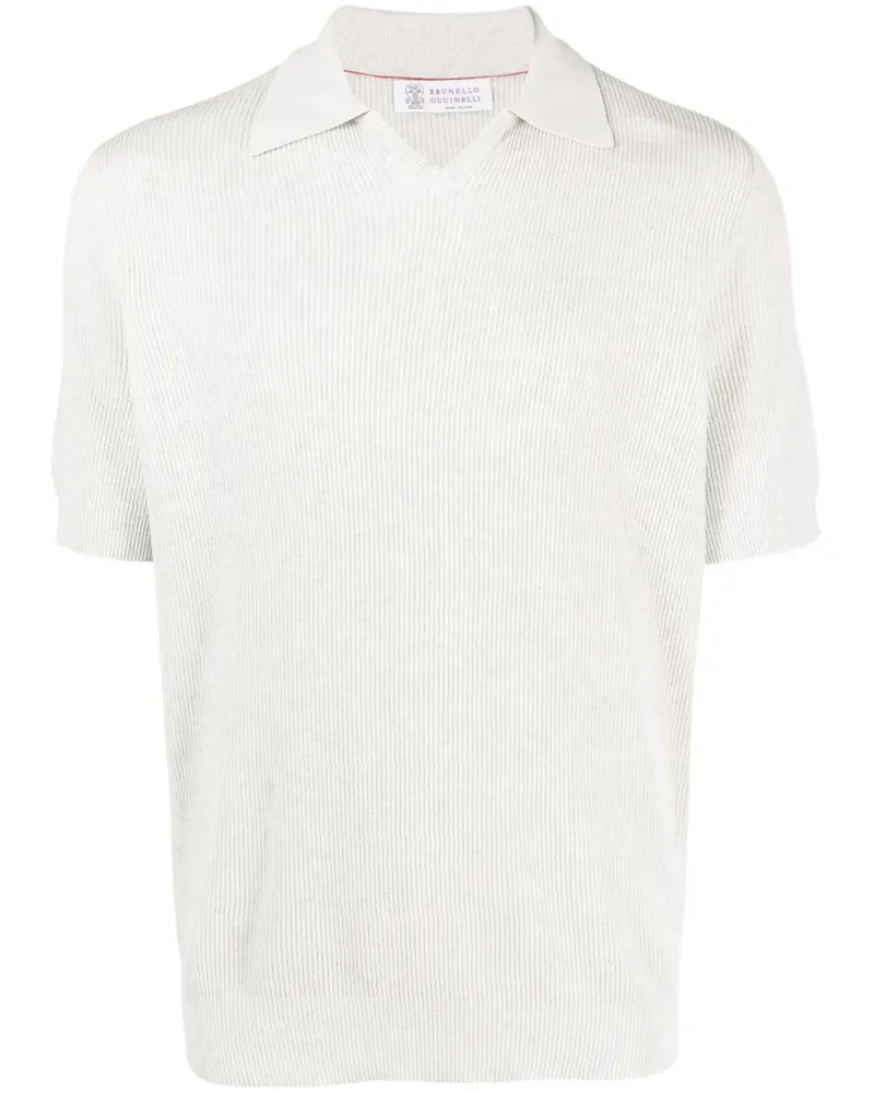 Brunello Cucinelli Poloshirt aus geripptem Strick - Grau Grau