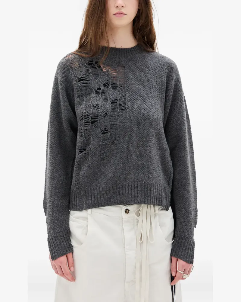 Ann Demeulemeester Pullover im Distressed-Look mit Schnürung - Grau Grau