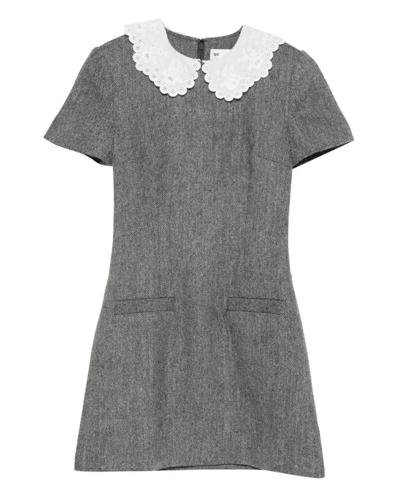 Self-Portrait herringbone mini dress - Grau Grau