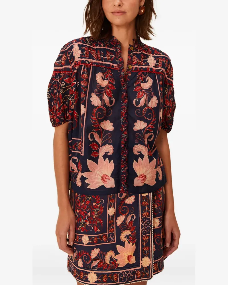 FARM Rio floral buttoned top - Blau Blau
