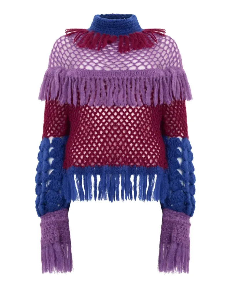 Alberta Ferretti Lochstrick-Pullover mit Fransenbesatz - Violett Violett