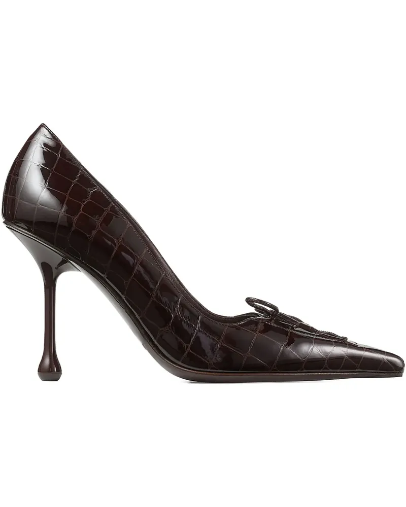 Jimmy Choo 95mm Scarlett bow croc-embossed leather pumps - Braun Braun