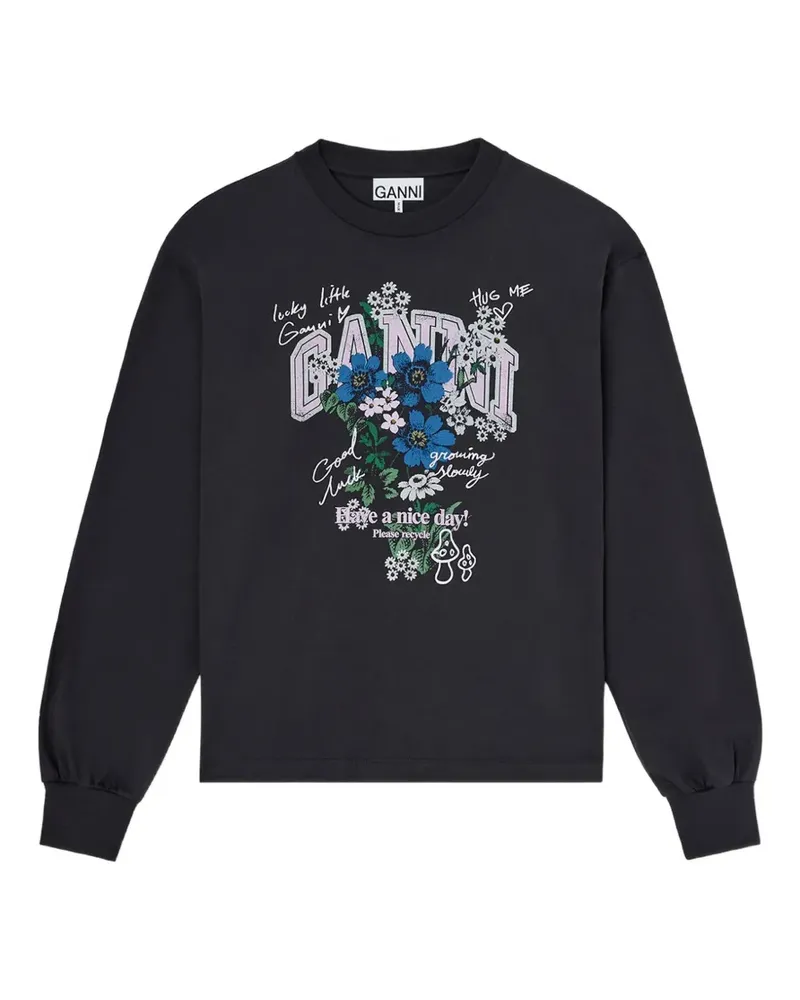 Ganni Langarmshirt mit Blumenprint - Schwarz Schwarz
