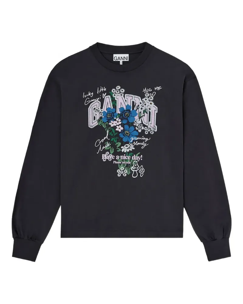Ganni Langarmshirt mit Blumenprint - Schwarz Schwarz