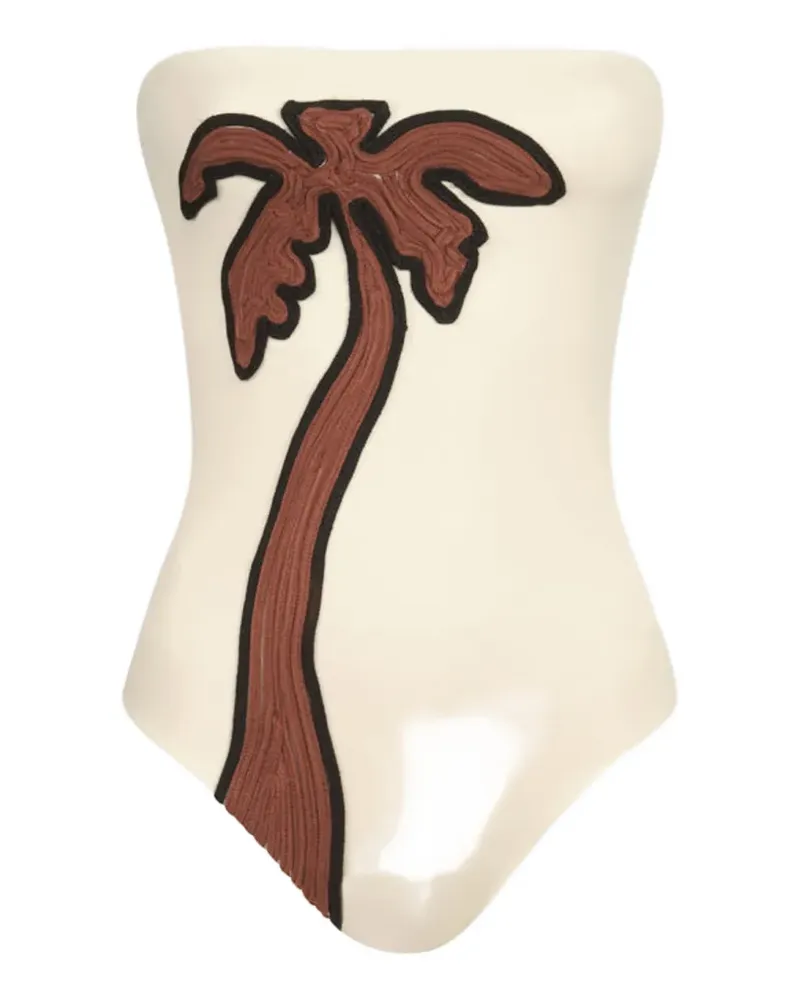 Johanna Ortiz palm-motif textured strapless swimsuit - Nude Nude