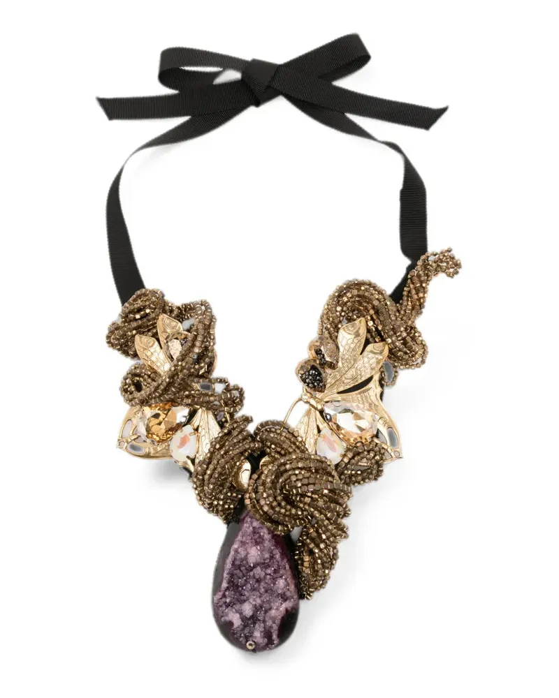 Biyan bead-embellished crystal-pendant necklace - Gold Gold