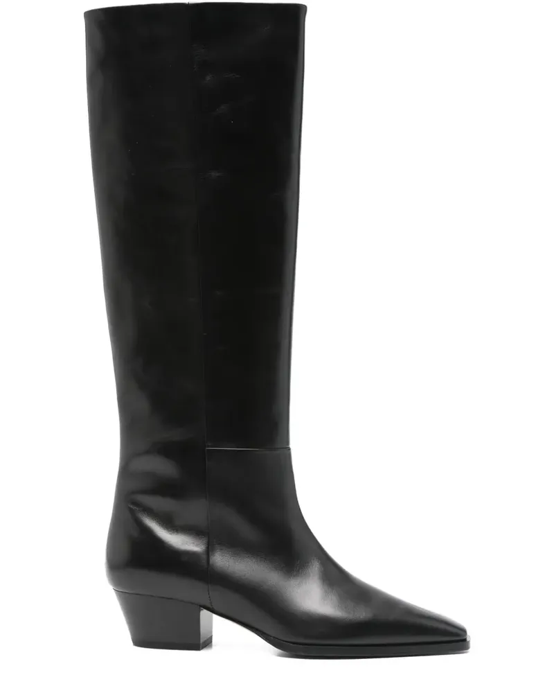 aeyde Kniehohe Medea Stiefel mit spitzer Kappe 50mm - Schwarz Schwarz