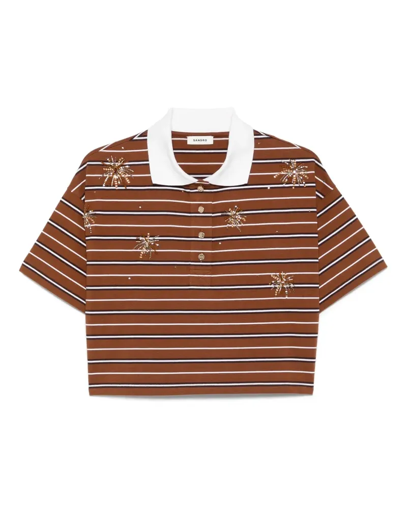 Sandro Gestreiftes Cropped-Poloshirt - Braun Braun