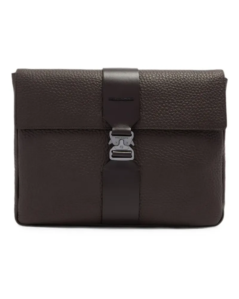 Piquadro buckle-fastening pebbled laptop case - Braun Braun