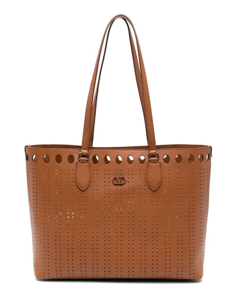 Valentino Garavani VLogo Signature perforated leather tote bag - Braun Braun