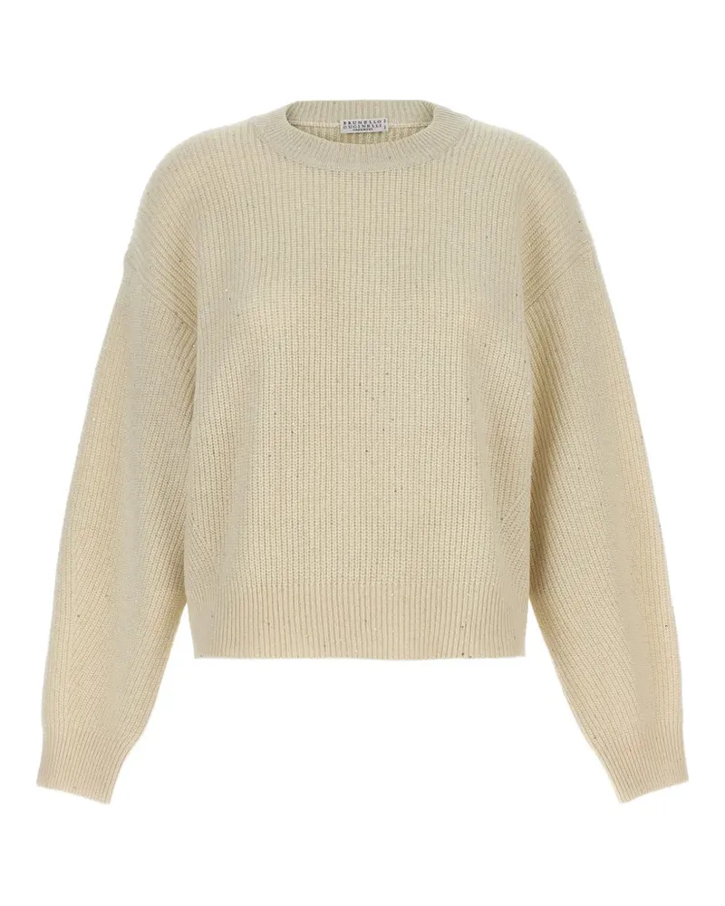 Brunello Cucinelli Gerippter Strickpullover mit Pailletten - Nude Nude