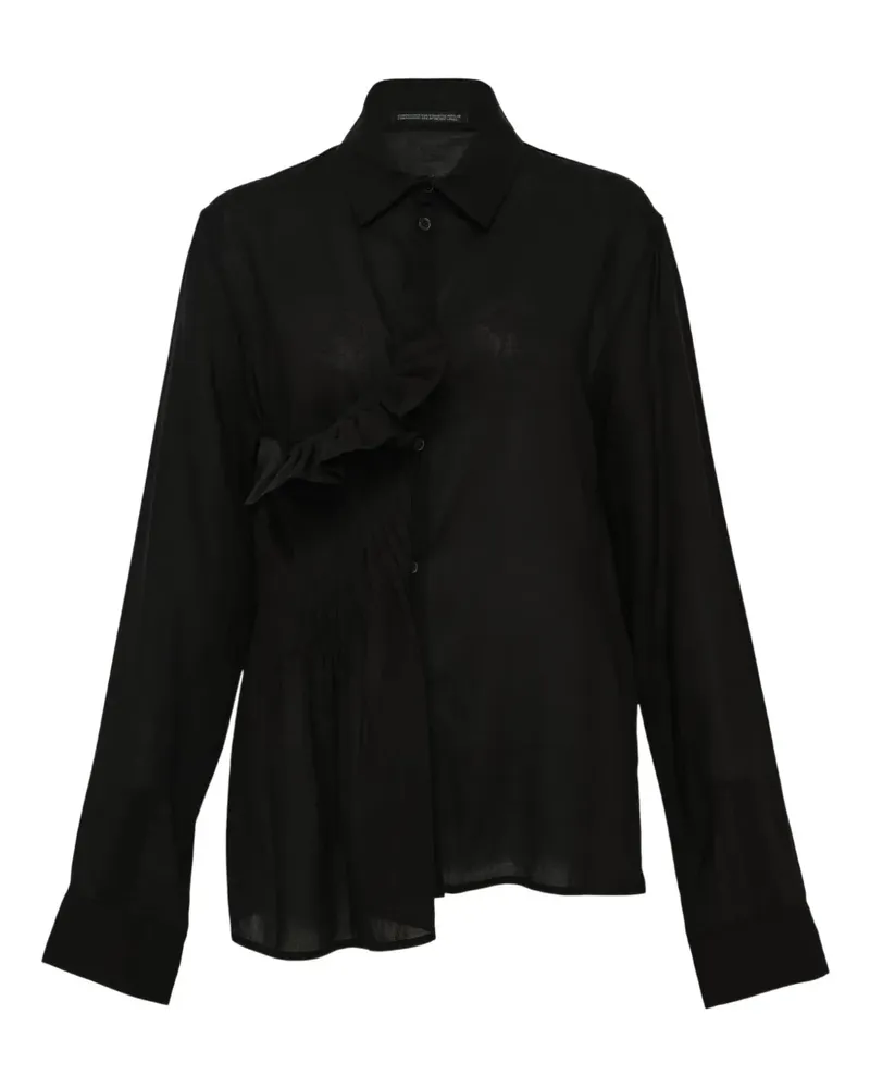 Yohji Yamamoto pintuck ruffled blouse - Schwarz Schwarz
