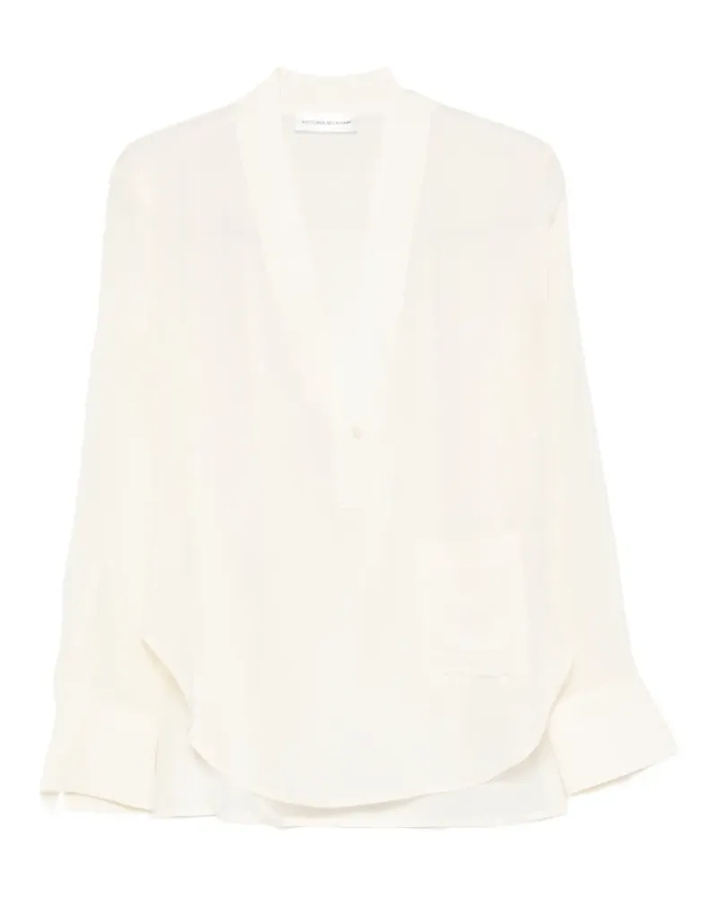 Victoria Beckham V-Ausschnitt-Bluse mit aufgesetzten Taschen - Nude Nude