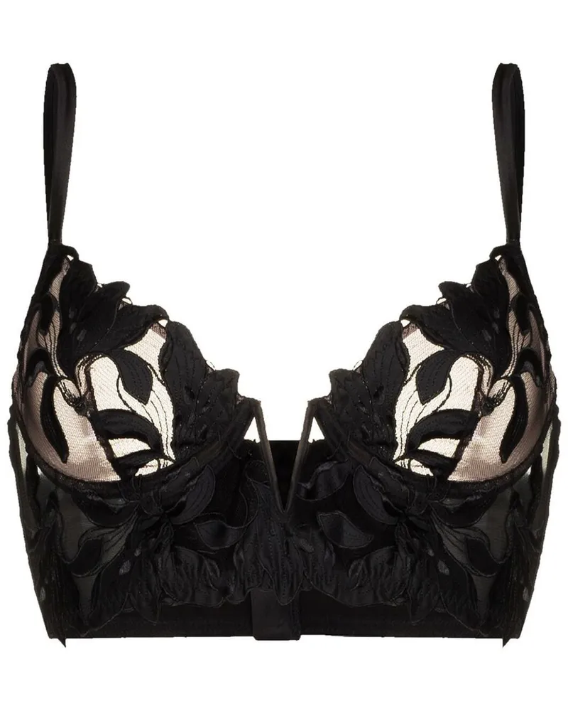 Fleur Du Mal Halbschalen-BH mit Lilienstickerei - Schwarz Schwarz