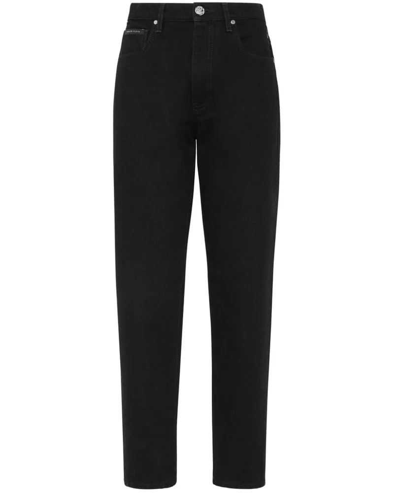 Philipp Plein Halbhohe Straight-Leg-Jeans Schwarz