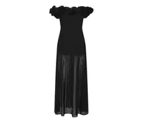 crepe maxi flower dress black - Schwarz