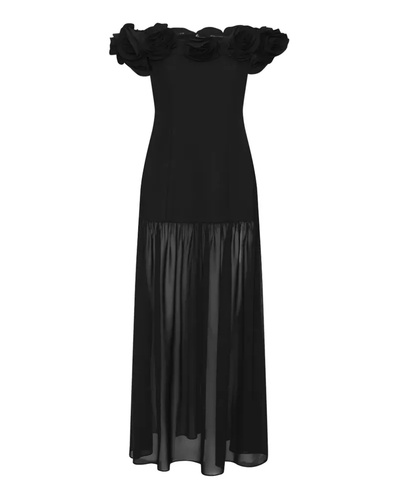 ROTATE Birger Christensen crepe maxi flower dress black - Schwarz Schwarz