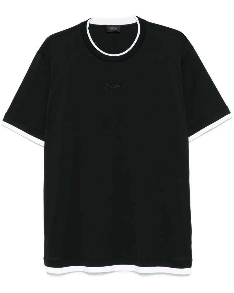 Brioni T-Shirt mit Logo-Stickerei - Schwarz Schwarz