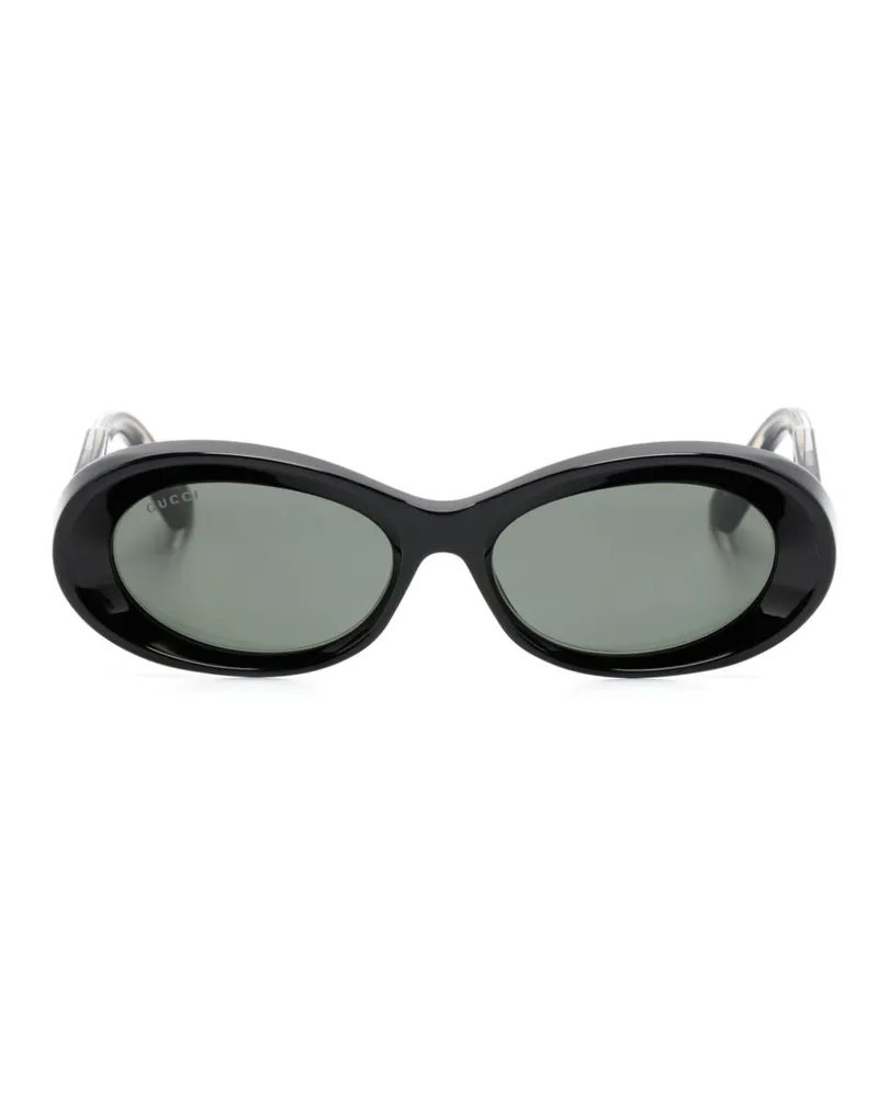 Gucci Sonnenbrille mit ovalem Gestell - Schwarz Schwarz