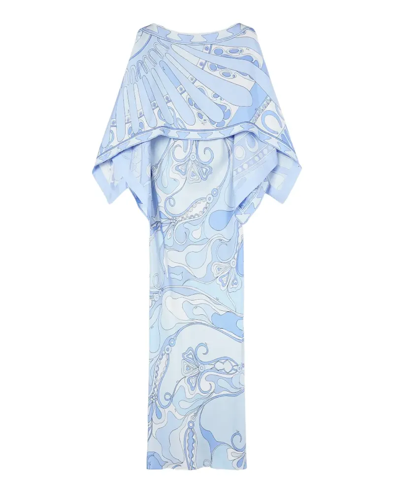 Emilio Pucci Orchidee and Soleil-print silk dress with cape - Blau Blau