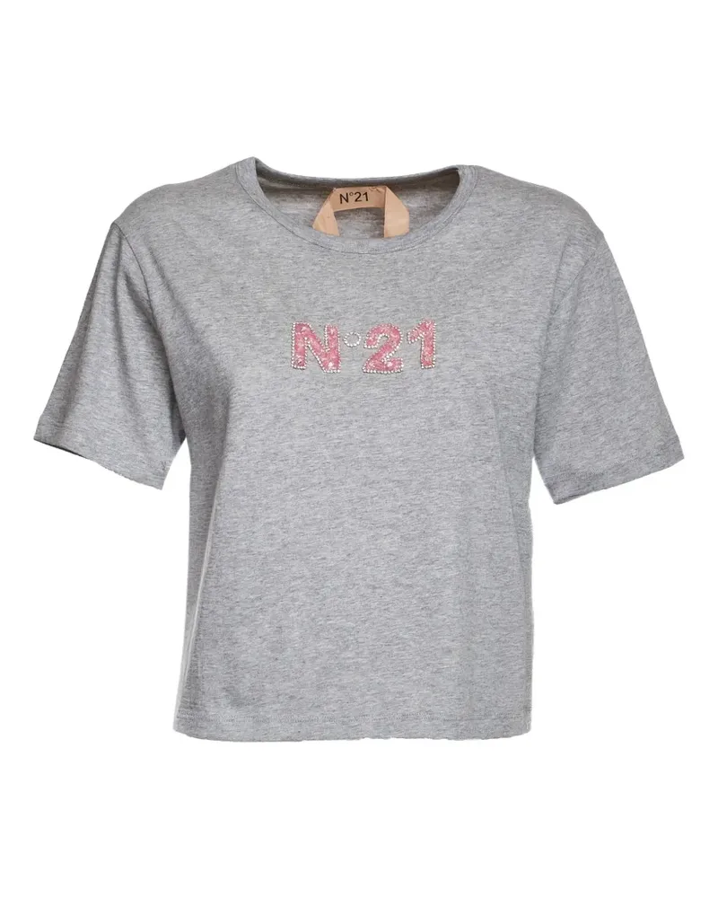 N° 21 logo-embellished cropped T-shirt - Grau Grau