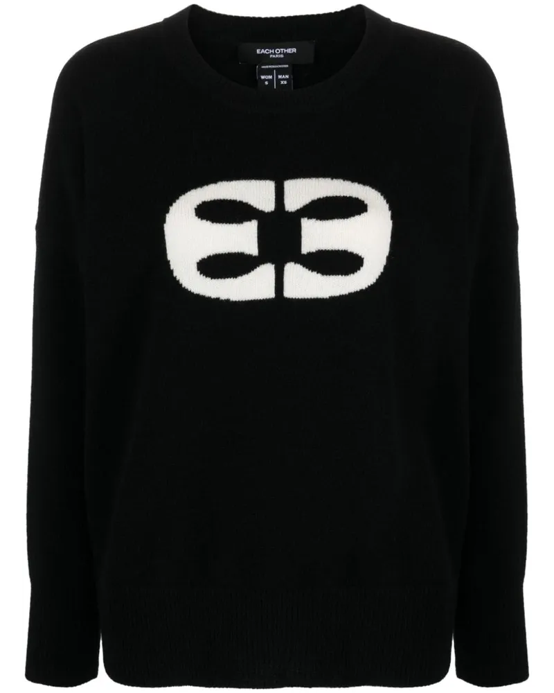 EACH OTHER Pullover mit Intarsien-Logo Schwarz