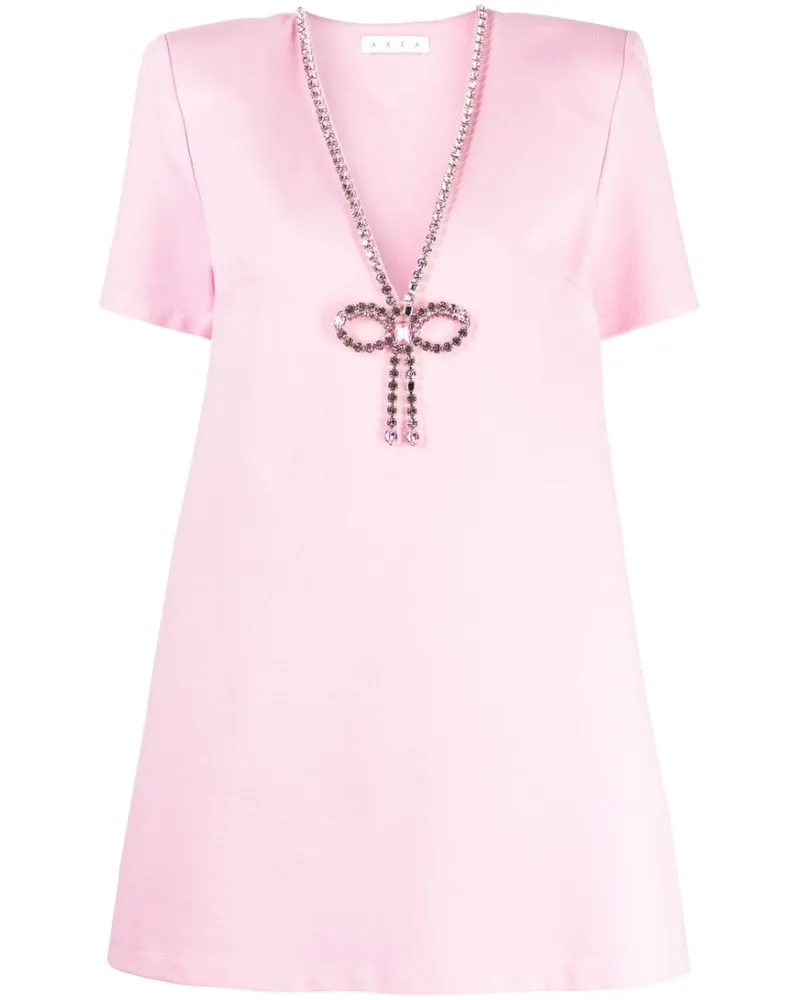 Area Kristallverziertes Minikleid mit V-Ausschnitt - Rosa Rosa