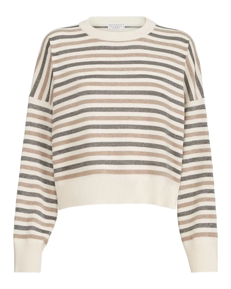 Brunello Cucinelli virgin-wool, cashmere and silk sparkling stripes sweater - Nude Nude