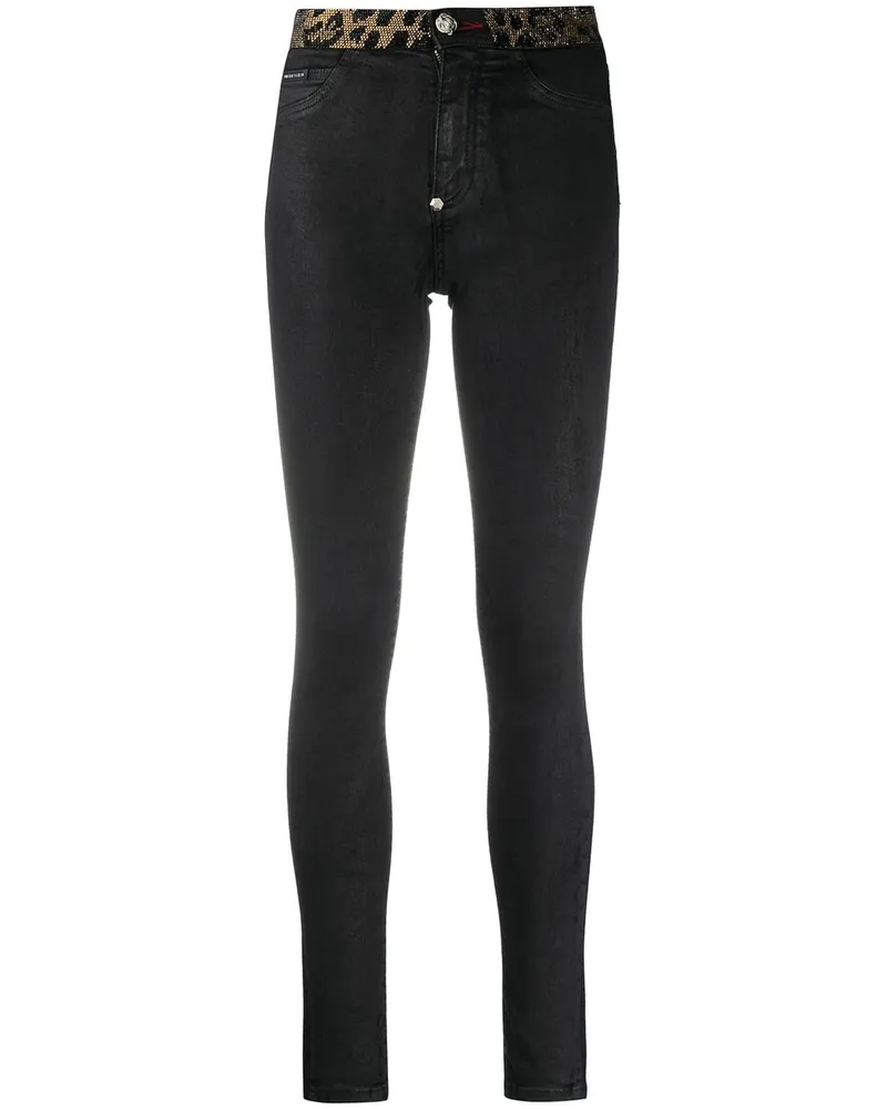 Philipp Plein Skinny-Jeans mit Borten - Schwarz Schwarz